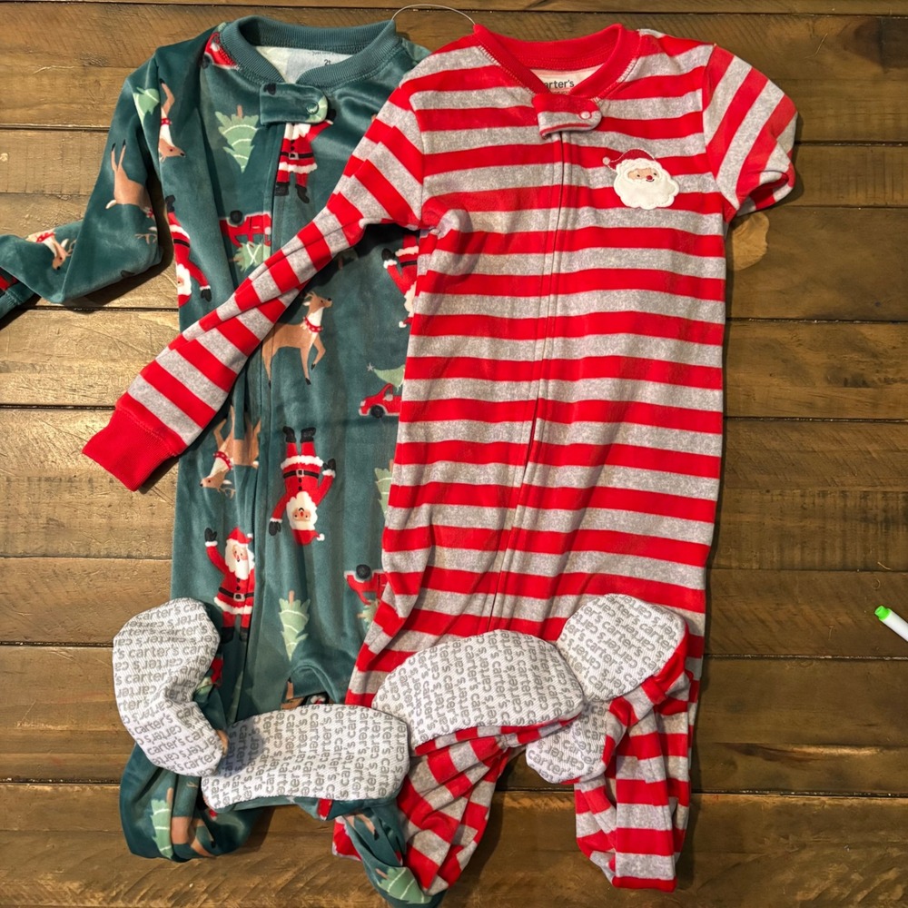 Carters Just One You Toddler 2T Christmas Footed Pajamas Set Santa Reindeer 2pk